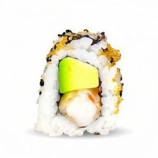 Uramaki de tempura langostino y aguacate