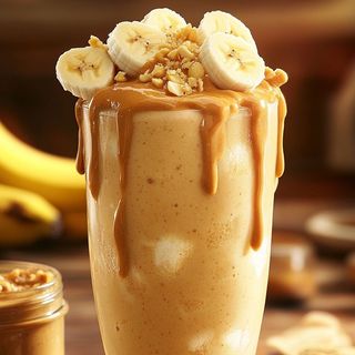 Smoothie plátano, crema de cacahuete y leche
