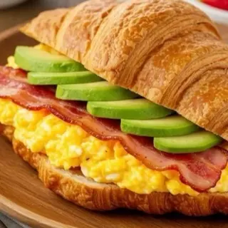 Croissant de Tortilla francesa, bacon y aguacate