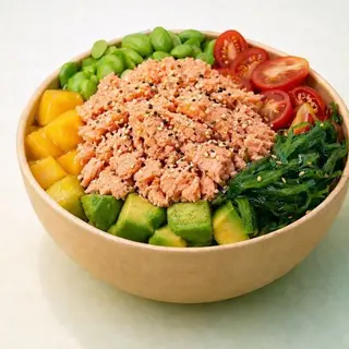 poke salmón cocido con salsa teriyaki