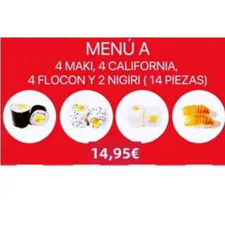 Menú A (4 maki, 4 california, 4 flocon y 2 nigiris)