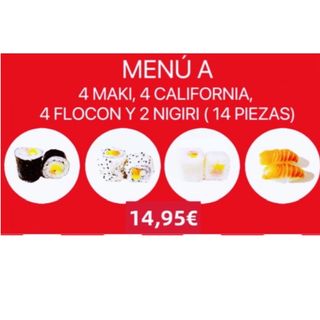 Menú A (4 maki, 4 california, 4 flocon y 2 nigiris)