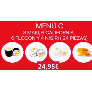 Menú C (6 maki, 6 california, 6 flocon y 4 nigiris)