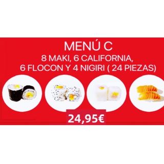 Menú C (6 maki, 6 california, 6 flocon y 4 nigiris)