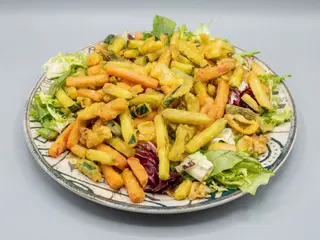 Verduras rebozadas con miel de flor de caña