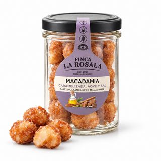 Macadamia Caramelizada y AOVE y Sal · Tarro 90 g