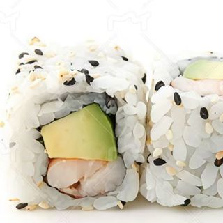 Uramaki De Sésamo Con Langostinos Cocidos Y Aguacate