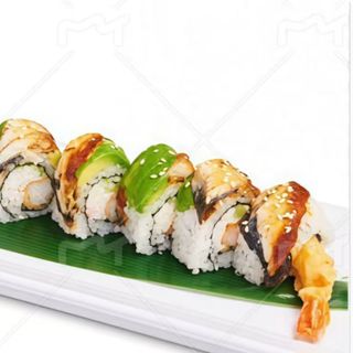 Anguila arcoiris con tempura langostinos (8 Uds)