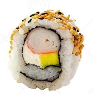 Uramaki de sésamo con palitos de cangrejo y queso fresco