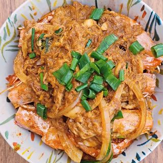 Oyakodon con langostinos plancha
