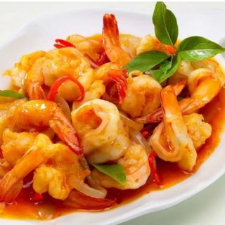 Langostinos con salsa dulce picante