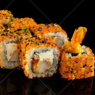 Uramaki picante con tempura langostinos (8 Uds)