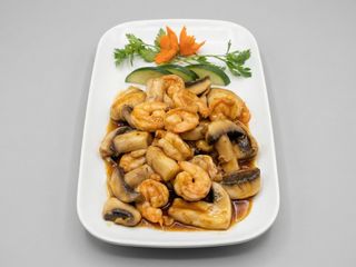 Gambas con salsa de ostras