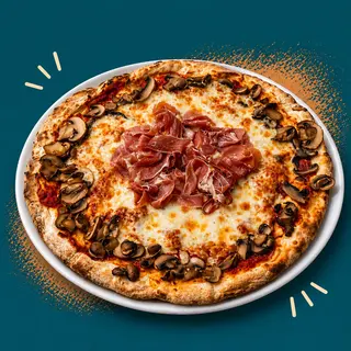 Pizza de champiñones y serrano
