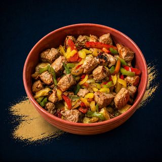 Raxo con patatas fritas