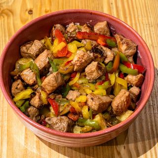 Raxo con patatas fritas