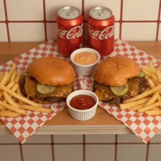 Pack Pareja Smash –  2 Double Burgers + 2 Patatas + 2 Bebidas