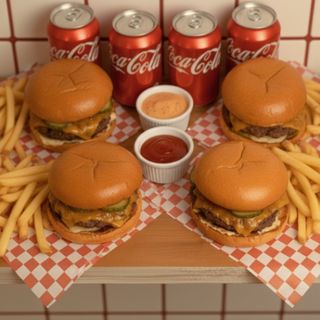 Pack Family Smash –  4 Double Burgers + 4 Patatas + 4 Bebidas