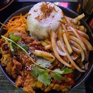 29. Arroz con pato y verduras con salsa hoisin