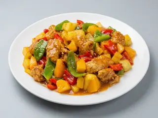 Pollo frito agridulce con piña