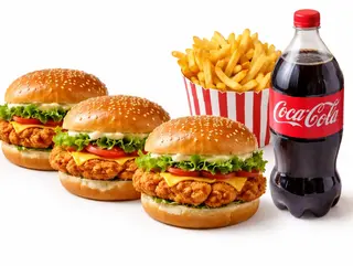 3 hamberguesas de pollo +1patata+2L cola