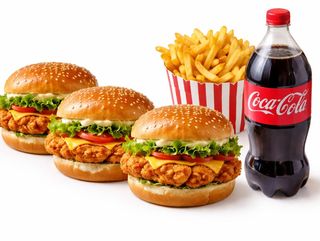 3 hamberguesas de pollo +1patata+2L cola