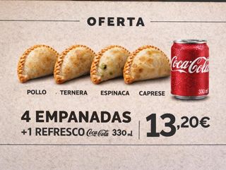 Pack 4 empanadas + 1 bebida