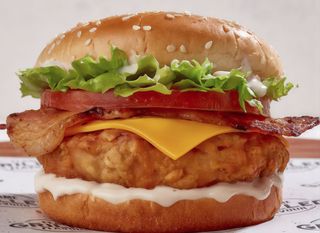 Crispy Chicken Burger with Cheese and Bacon