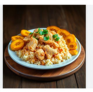 Arroz jollof con plátano frito
