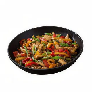66.Pollo frito con pimientos verdes