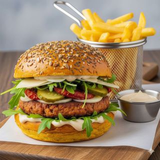 Hamburguesa Vegetariana  con pan de curry 