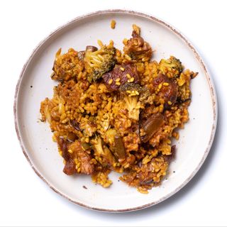 Arroz de brócoli, secreto y ajos tiernos