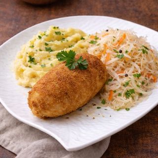 Pollo Kiev Con Puré De Patata Y Col Fermentada