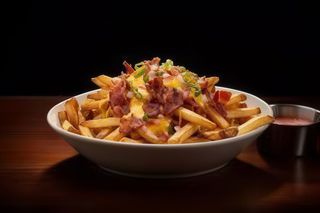 Plato De Panceta Con Patatas Fritas Y Ensalada