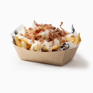Patatas Fritas con Salsa de queso y Bacon de pavo