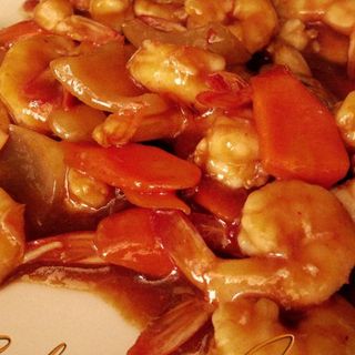 Gambas con salsa  de chiles