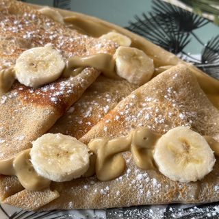 Crema pistacho, choco blanco y plátano