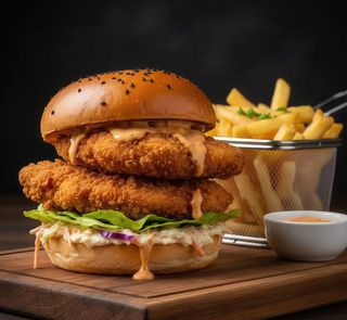 Burger Pollo Crunch Con Patatas Fritas