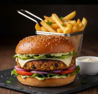 Burger Vegetariana Con Patatas Fritas