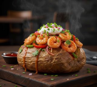 Patatas Asadas Con Gambas Salteadas Estilo Thai