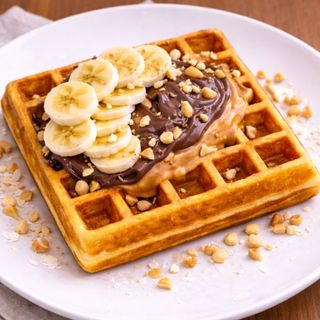 Protein waffle with chocolate and peanut butter