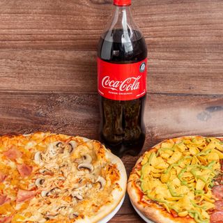 MENU COMBO (2 PIZZAS 1 LITRO COCA~COLA ))