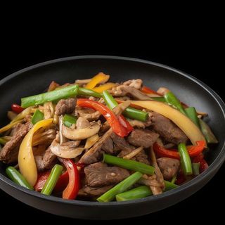 66. Ternera con bambú y setas