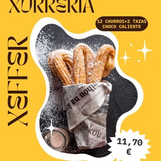 12 churros+2 tazas de chocolate caliente 