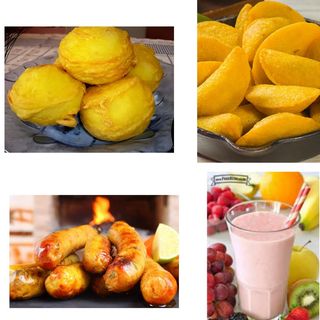 Combo Latino: Dos chorizos + Dos papas rellenas + dos empanadas + dos aborrajados + Un Batido de frutas naturales con agua
