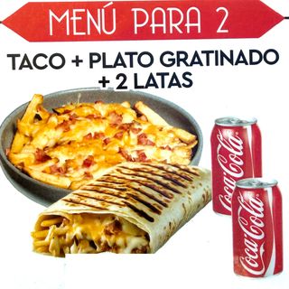 Menú familiar taco, plato gratinado y 2 latas