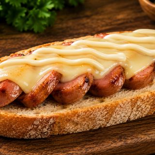 Montadito: Salchicha, Queso Y Mayonesa