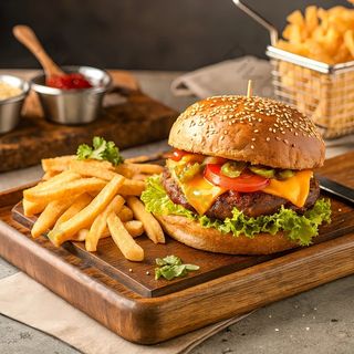 Hamburguesa de Queso con Patatas