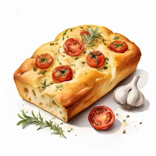 Pan de Focaccia con Tomate, Ajo y Orégano