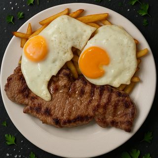 Filete De Bife De Chorizo Con Patatas Y Huevo Frito